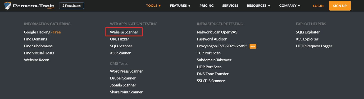 select the Website Scanner