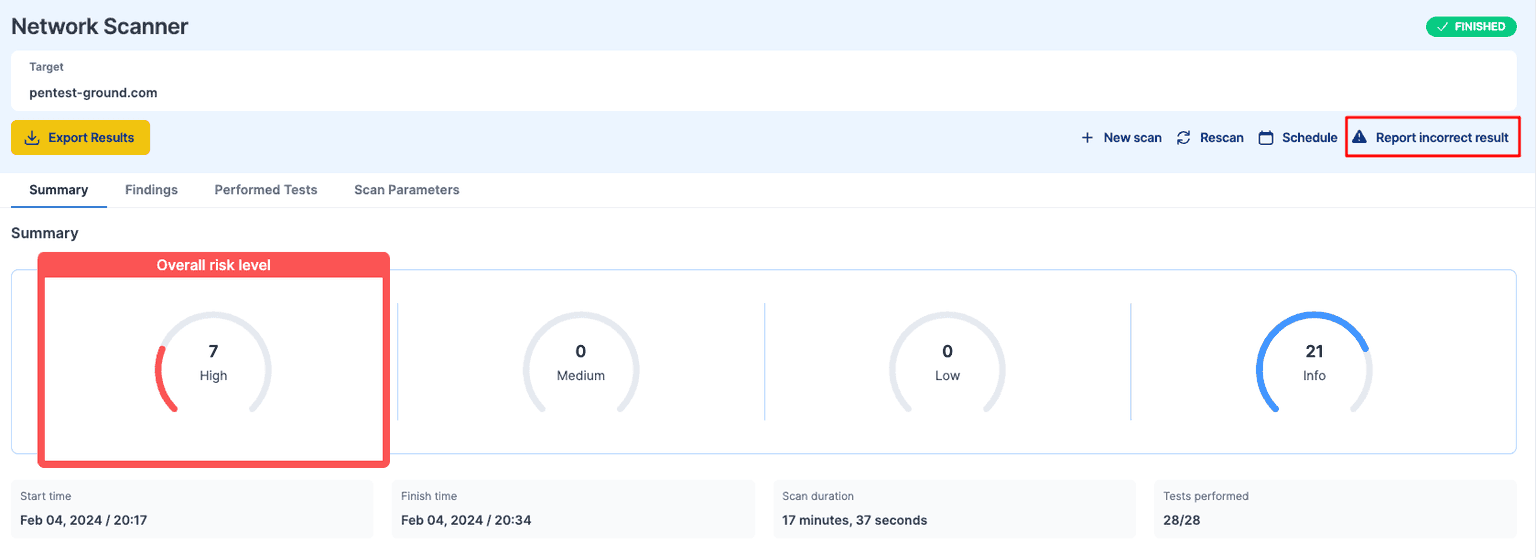 Network Scanner summary report